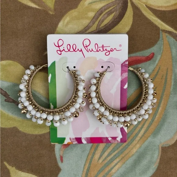 Lilly Pulitzer Resort White Gold Tone Earrings NWT - Picture 2 of 3